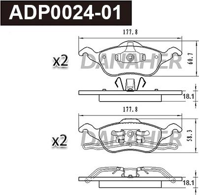 Danaher ADP0024-01 - Kit pastiglie freno, Freno a disco autozon.pro