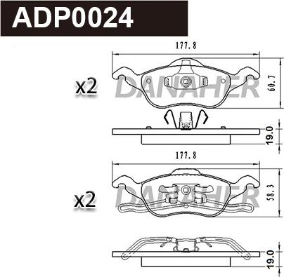 Danaher ADP0024 - Kit pastiglie freno, Freno a disco autozon.pro