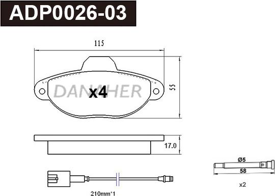 Danaher ADP0026-03 - Kit pastiglie freno, Freno a disco autozon.pro