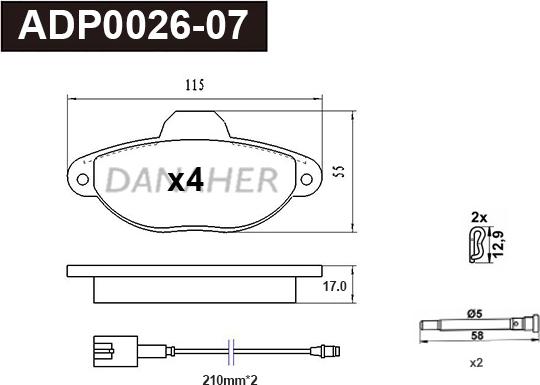 Danaher ADP0026-07 - Kit pastiglie freno, Freno a disco autozon.pro