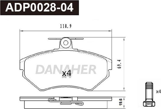 Danaher ADP0028-04 - Kit pastiglie freno, Freno a disco autozon.pro