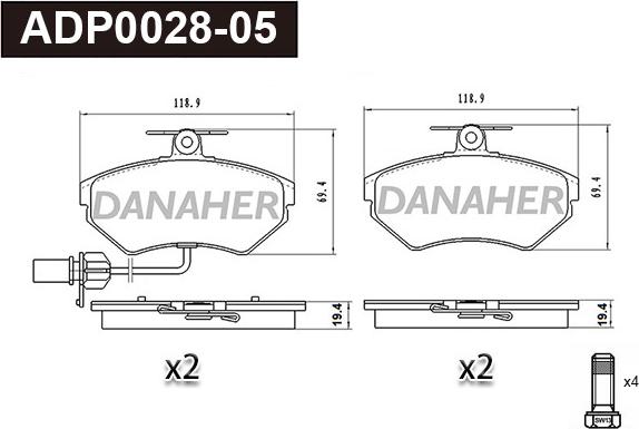 Danaher ADP0028-05 - Kit pastiglie freno, Freno a disco autozon.pro