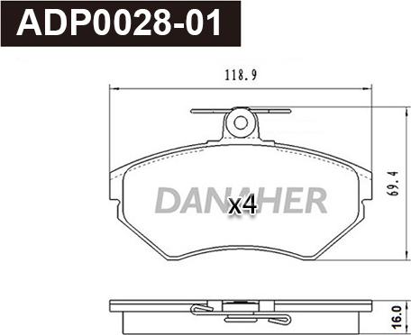 Danaher ADP0028-01 - Kit pastiglie freno, Freno a disco autozon.pro