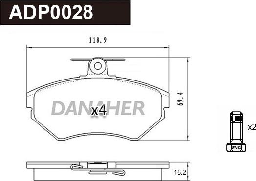 Danaher ADP0028 - Kit pastiglie freno, Freno a disco autozon.pro