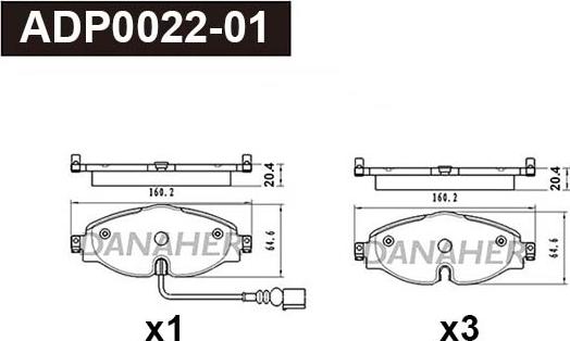 Danaher ADP0022-01 - Kit pastiglie freno, Freno a disco autozon.pro