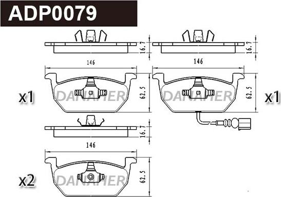 Danaher ADP0079 - Kit pastiglie freno, Freno a disco autozon.pro