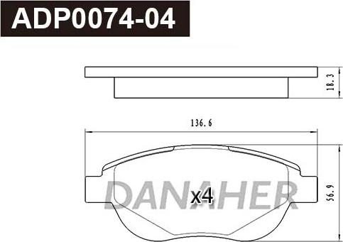 Danaher ADP0074-04 - Kit pastiglie freno, Freno a disco autozon.pro