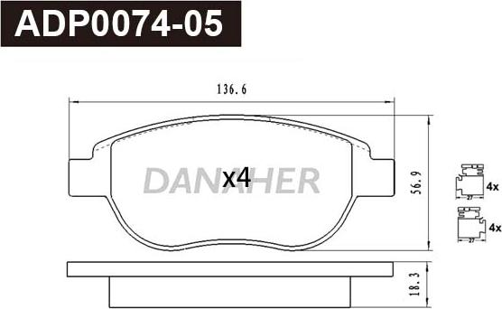 Danaher ADP0074-05 - Kit pastiglie freno, Freno a disco autozon.pro