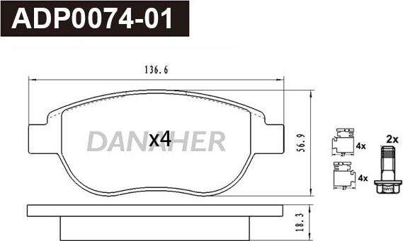 Danaher ADP0074-01 - Kit pastiglie freno, Freno a disco autozon.pro