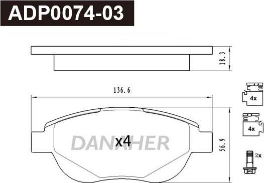 Danaher ADP0074-03 - Kit pastiglie freno, Freno a disco autozon.pro