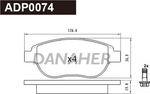 Danaher ADP0074 - Kit pastiglie freno, Freno a disco autozon.pro