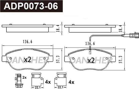 Danaher ADP0073-06 - Kit pastiglie freno, Freno a disco autozon.pro