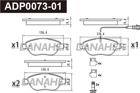 Danaher ADP0073-01 - Kit pastiglie freno, Freno a disco autozon.pro