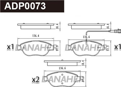 Danaher ADP0073 - Kit pastiglie freno, Freno a disco autozon.pro