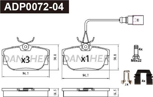 Danaher ADP0072-04 - Kit pastiglie freno, Freno a disco autozon.pro