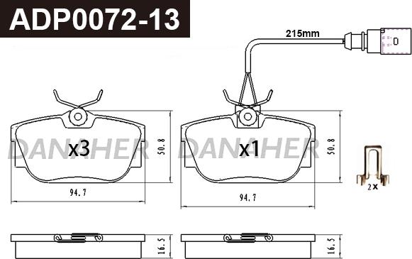 Danaher ADP0072-13 - Kit pastiglie freno, Freno a disco autozon.pro