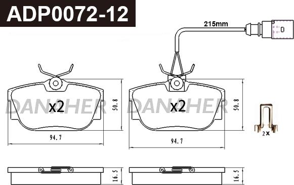 Danaher ADP0072-12 - Kit pastiglie freno, Freno a disco autozon.pro