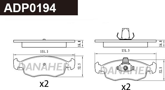 Danaher ADP0194 - Kit pastiglie freno, Freno a disco autozon.pro