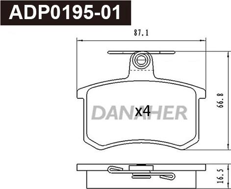 Danaher ADP0195-01 - Kit pastiglie freno, Freno a disco autozon.pro