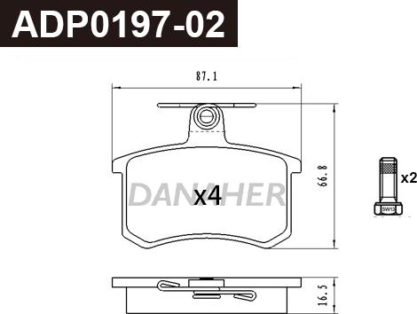 Danaher ADP0195-02 - Kit pastiglie freno, Freno a disco autozon.pro