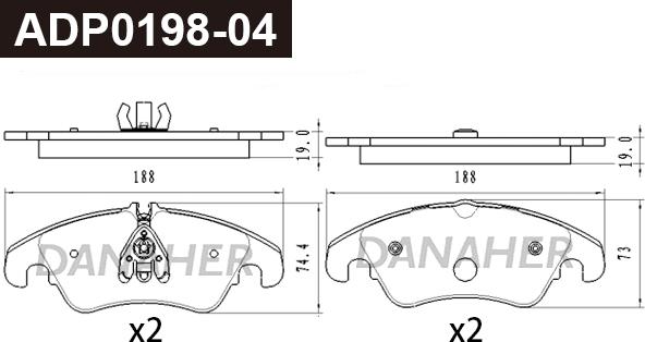 Danaher ADP0198-04 - Kit pastiglie freno, Freno a disco autozon.pro