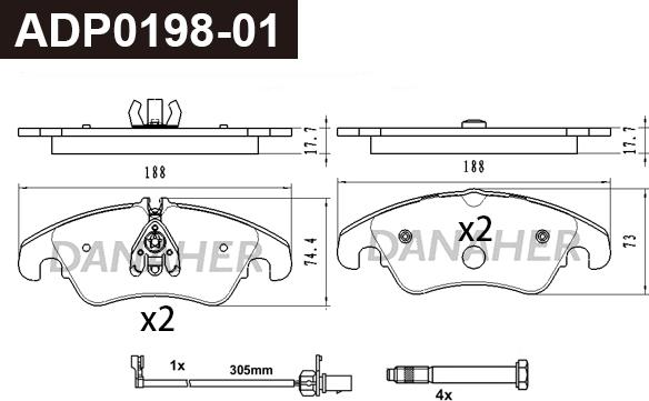 Danaher ADP0198-01 - Kit pastiglie freno, Freno a disco autozon.pro