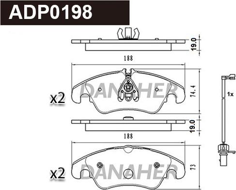 Danaher ADP0198 - Kit pastiglie freno, Freno a disco autozon.pro