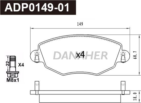 Danaher ADP0149-01 - Kit pastiglie freno, Freno a disco autozon.pro