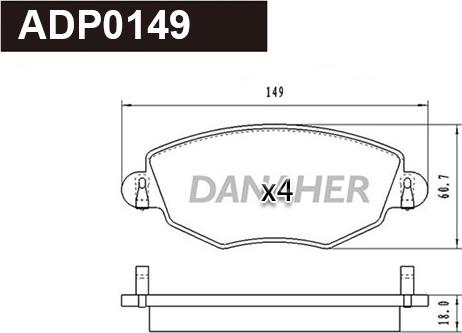 Danaher ADP0149 - Kit pastiglie freno, Freno a disco autozon.pro