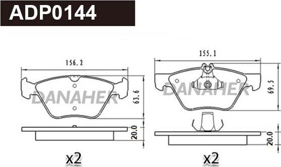 Danaher ADP0144 - Kit pastiglie freno, Freno a disco autozon.pro