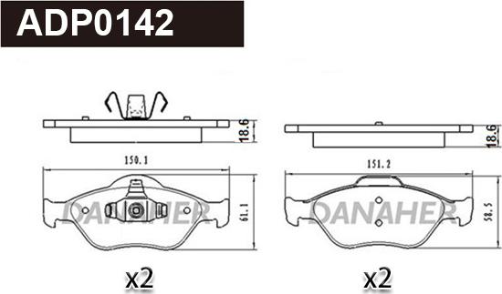 Danaher ADP0142 - Kit pastiglie freno, Freno a disco autozon.pro