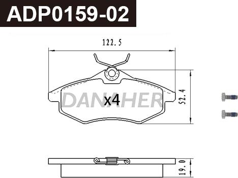 Danaher ADP0159-02 - Kit pastiglie freno, Freno a disco autozon.pro