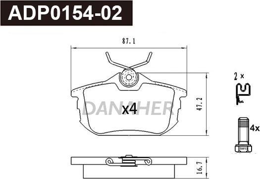 Danaher ADP0154-02 - Kit pastiglie freno, Freno a disco autozon.pro