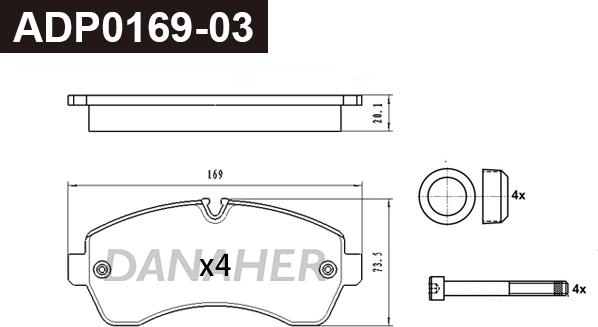 Danaher ADP0169-03 - Kit pastiglie freno, Freno a disco autozon.pro