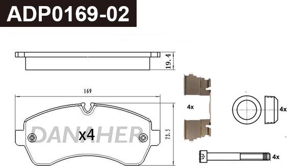 Danaher ADP0169-02 - Kit pastiglie freno, Freno a disco autozon.pro