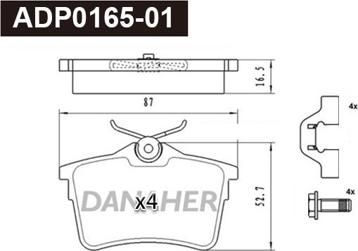 Danaher ADP0165-01 - Kit pastiglie freno, Freno a disco autozon.pro