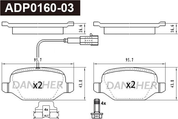 Danaher ADP0160-03 - Kit pastiglie freno, Freno a disco autozon.pro