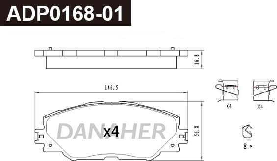 Danaher ADP0168-01 - Kit pastiglie freno, Freno a disco autozon.pro