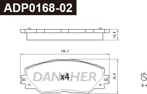 Danaher ADP0168-02 - Kit pastiglie freno, Freno a disco autozon.pro