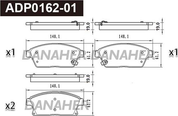 Danaher ADP0162-01 - Kit pastiglie freno, Freno a disco autozon.pro