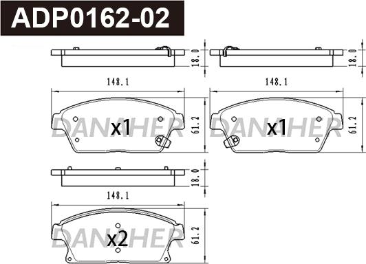 Danaher ADP0162-02 - Kit pastiglie freno, Freno a disco autozon.pro