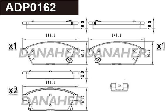 Danaher ADP0162 - Kit pastiglie freno, Freno a disco autozon.pro