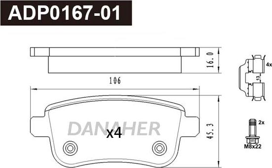 Danaher ADP0167-01 - Kit pastiglie freno, Freno a disco autozon.pro