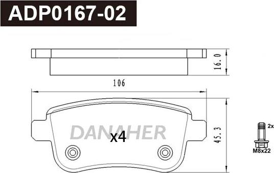 Danaher ADP0167-02 - Kit pastiglie freno, Freno a disco autozon.pro