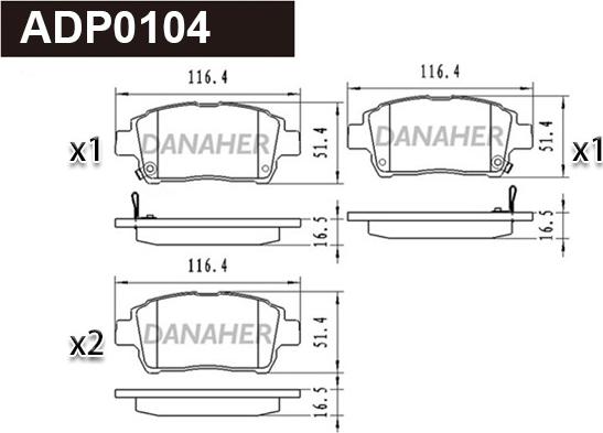 Danaher ADP0104 - Kit pastiglie freno, Freno a disco autozon.pro