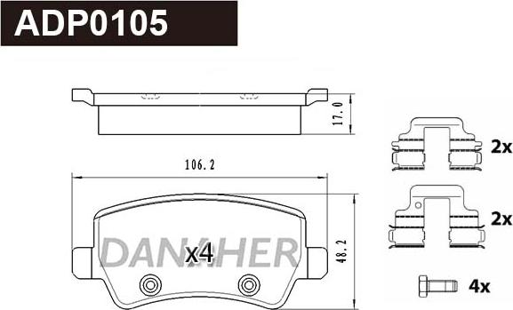 Danaher ADP0105 - Kit pastiglie freno, Freno a disco autozon.pro