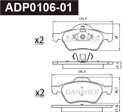 Danaher ADP0106-01 - Kit pastiglie freno, Freno a disco autozon.pro