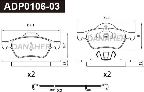 Danaher ADP0106-03 - Kit pastiglie freno, Freno a disco autozon.pro