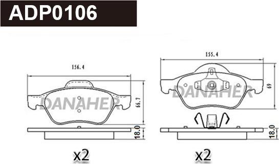 Danaher ADP0106 - Kit pastiglie freno, Freno a disco autozon.pro