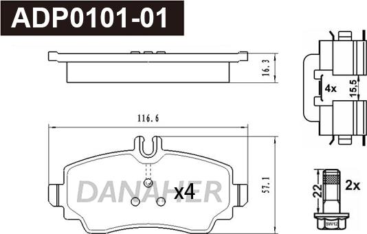 Danaher ADP0101-01 - Kit pastiglie freno, Freno a disco autozon.pro